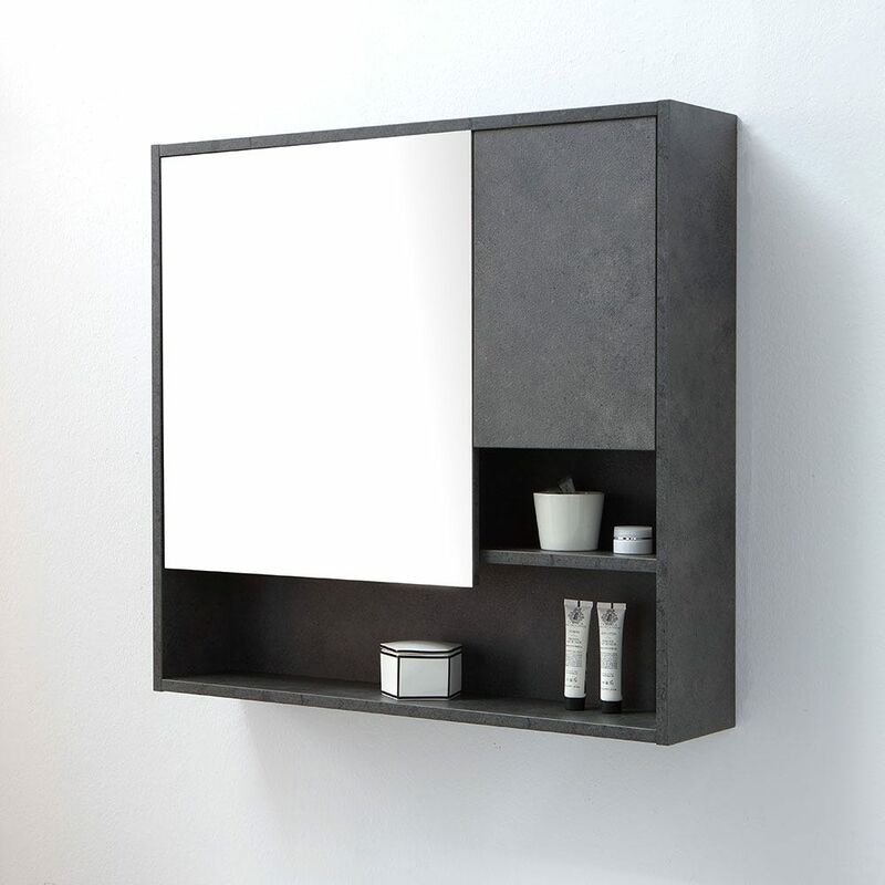 MOBILE BAGNO DA TERRA 80CM GRIGIO INDUSTRIALE E SPECCHIO CONTENITORE