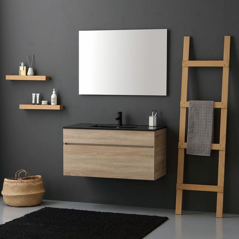 Mobile bagno sospeso nero opaco doppio lavabo appoggio 4 cassetti  120x45x54h Terrex120