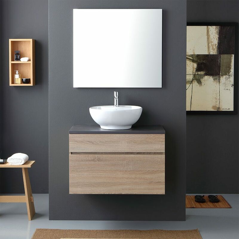 Mobile Bagno Sospeso Cm80 Con Top In Legno Antracite E Lavabo Da