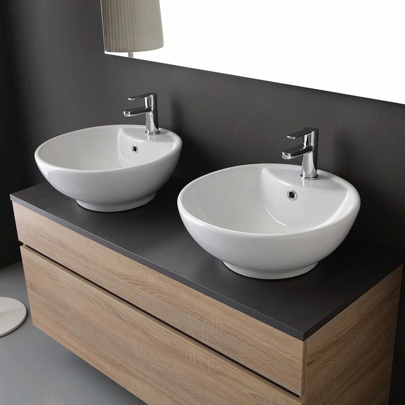 Mobile Bagno Con Top In Legno Antracite E Lavabo Da Appoggio