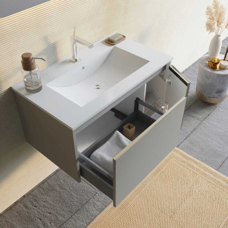 MOBILE BAGNO 80CM SABBIA OPACO E SPECCHIO LED CON OROLOGIO MONACO