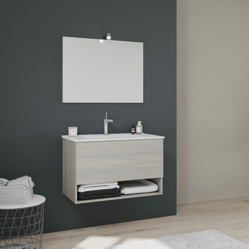 Kiamami Valentina MOBILE BAGNO 120 CM CON 2 CASSETTI PROMENADE DOPPIO  LAVABO LUCE A LED, BERLIN