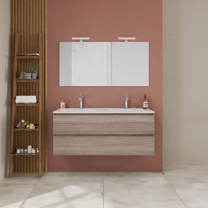 Mobile Bagno Sospeso Doppio Lavabo Con Cassetti Quercia Naturale 120Cm  Berlin