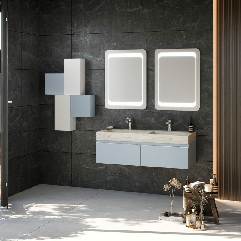 Mobile bagno sospeso doppio lavabo 120cm Rovere Leder