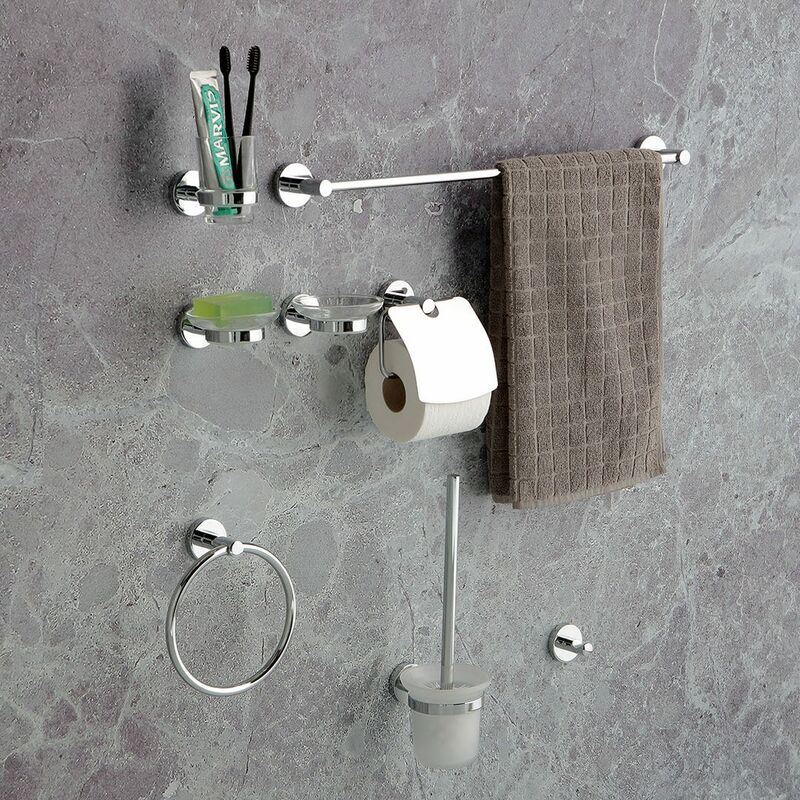 SET COMPLETO DI 8 ACCESSORI BAGNO CROMATI NECESSARY