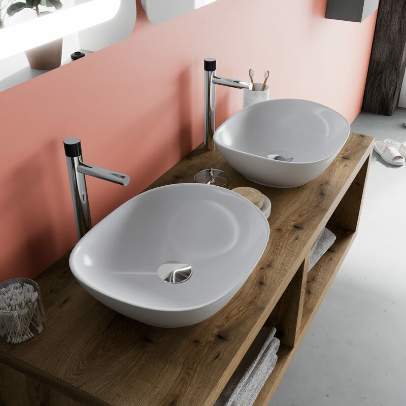 Lavabo 120 cm bianco opaco con mensola inferiore rovere africa - Agua