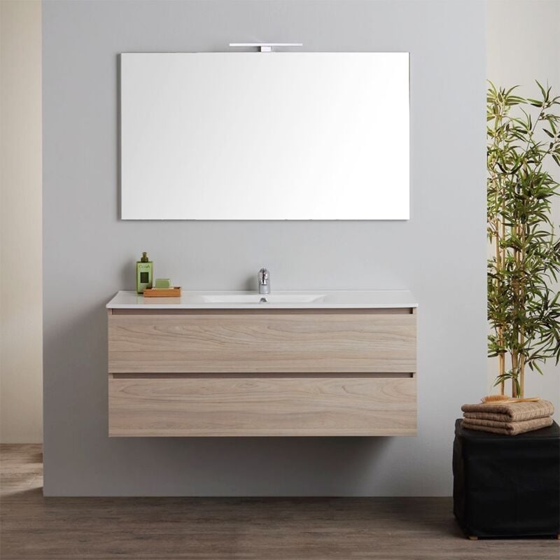 Mobile Bagno Sospeso 56 Cm Bianco Con Lavabo Ceramica E Specchio | Ideale Per Spazi Piccoli - Linea Simply - Foto 2