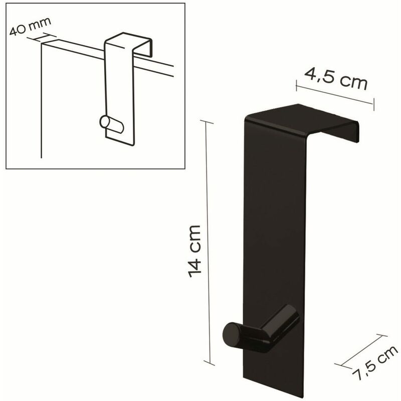 APPENDIABITI SOPRAPORTA NERO OPACO CON 4 GANCI