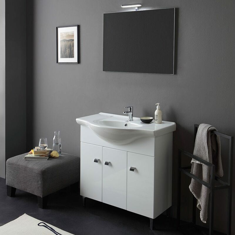 Mobile Bagno Bianco Lucido A Terra 85 Cm 3 Ante Smeraldo