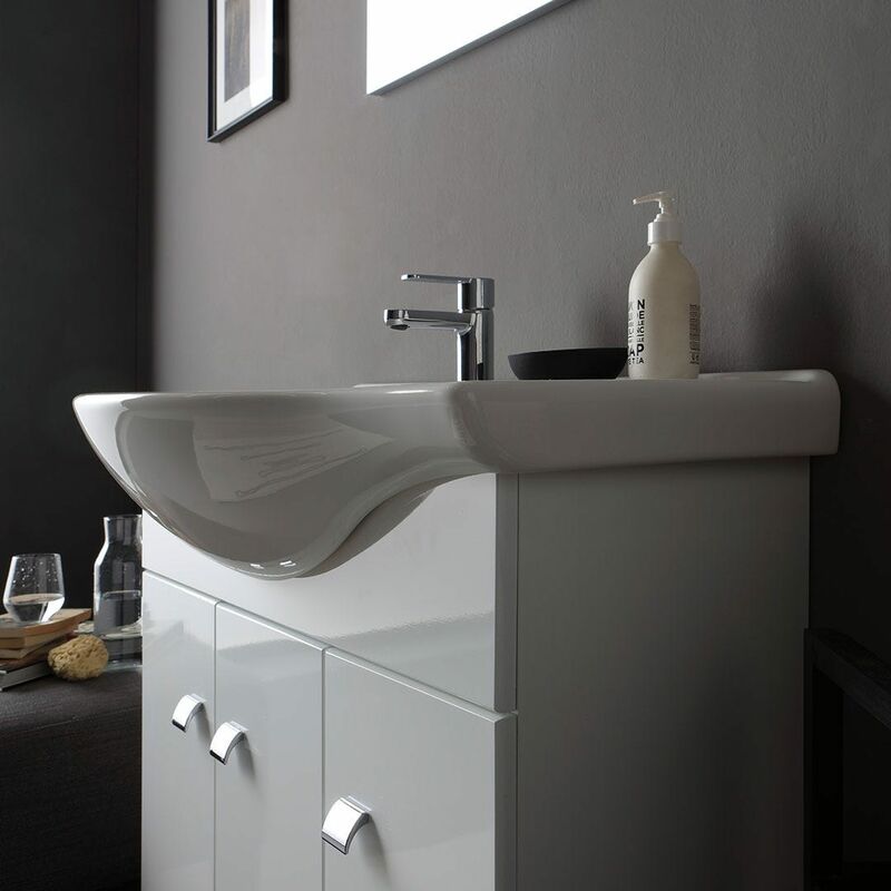 Mobile Bagno Bianco Lucido A Terra 85 Cm 3 Ante Smeraldo