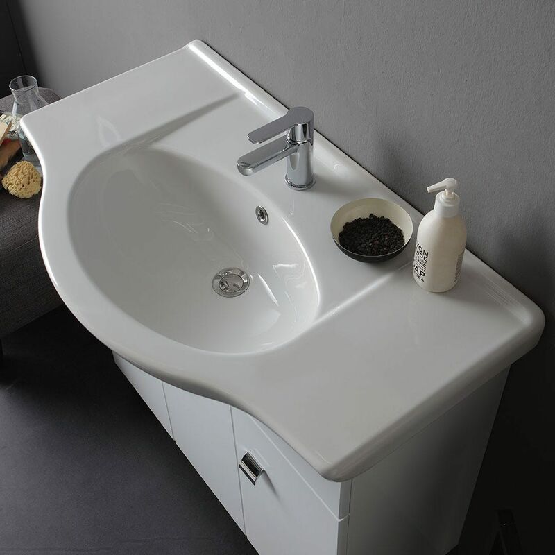 Mobile Bagno Bianco Lucido A Terra 85 Cm 3 Ante Smeraldo