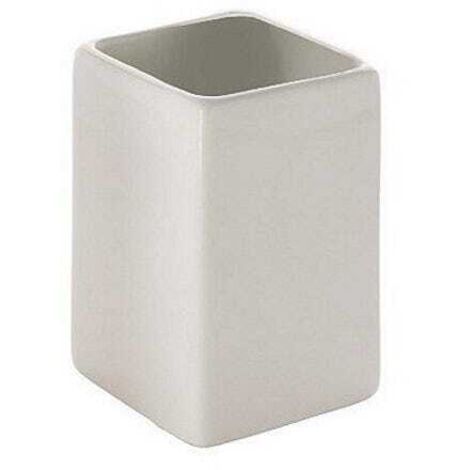 Bicchiere Porta Spazzolini Da Appoggio In Ceramica Bianca Quadrato  Vella