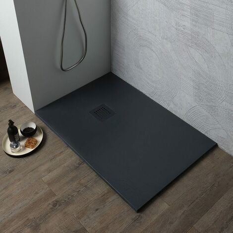 Piatto Doccia 70X90 In Resina Antracite Effetto Pietra  Muse
