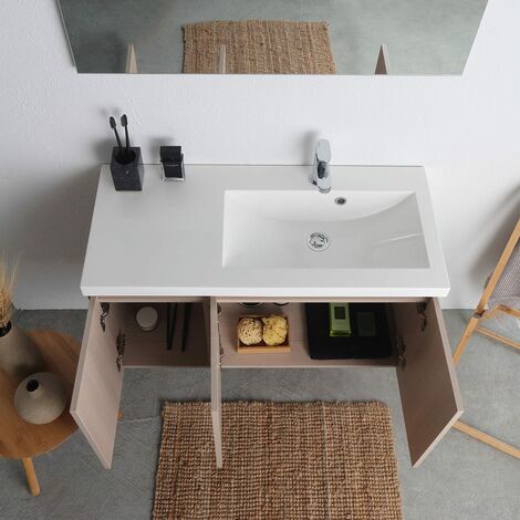 Kiamami Valentina Mobile bagno sospeso 90cm con 3 ante olmo, lavabo in  resina e specchio 90x60 : : Casa e cucina