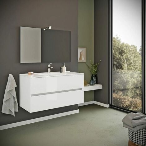 Mobile Bagno Sospeso 90Cm 2 Cassetti Bianco Lucido  Benaco