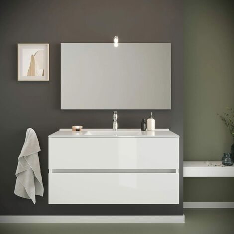 Mobile Bagno Sospeso 90Cm 2 Cassetti Bianco Lucido  Benaco