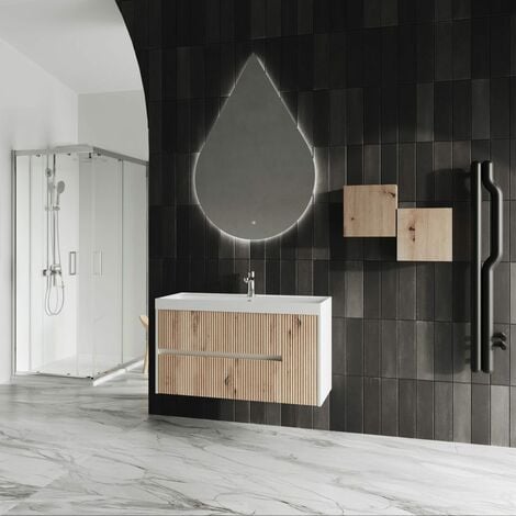 Mobile bagno Roma sospeso da 100 cm rovere chiaro e bianco effetto