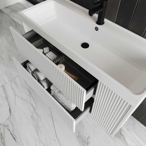 Mobile Bagno 82cm Bianco Laccato Con 1 Anta, 3 Cassetti E Specchio Linea Mondo 20 - 2