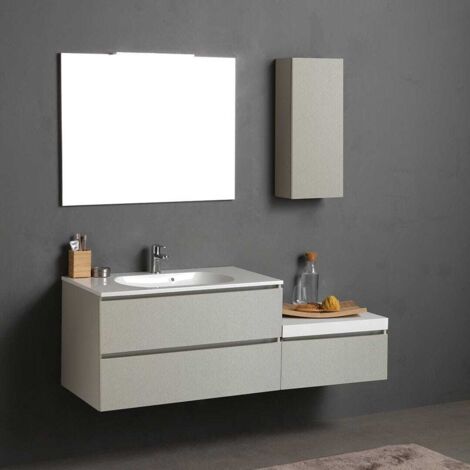 Mobile Bagno Sospeso 150Cm Cassetti E Pensile Grigio Perla  Valentina