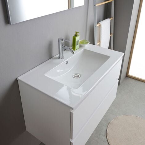 Mobile Bagno Sospeso 80Cm Bianco Con Lavabo E Specchio  Bilbao