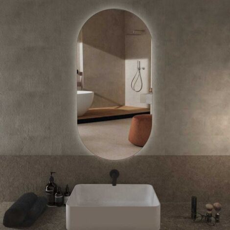 Specchio da bagno ovale dimmerabile a LED, senza cornice