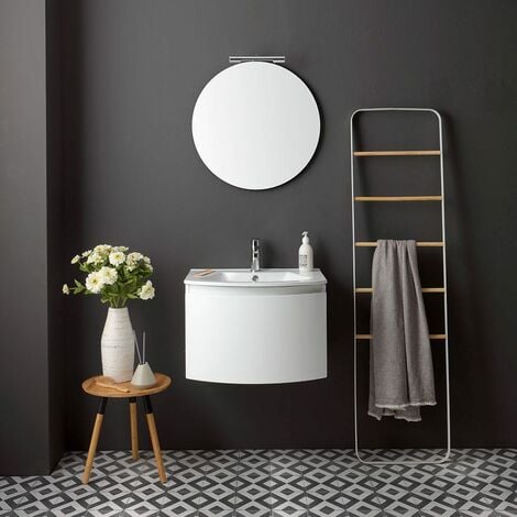 MOBILE sospeso bianco con frontale rovere e sifone salvaspazio per lavabo  Shape 102 cm.