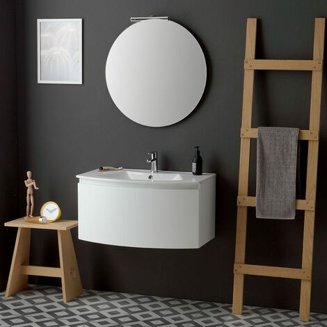 MOBILE BAGNO MODERNO SOSPESO CM 82 BIANCO SPECCHIO TONDO RIVA