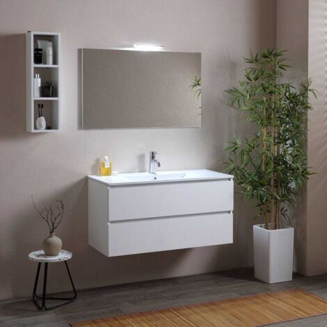 Mobile Bagno Sospeso 100Cm Con Cassetti Bianco Effetto Legno Berlin