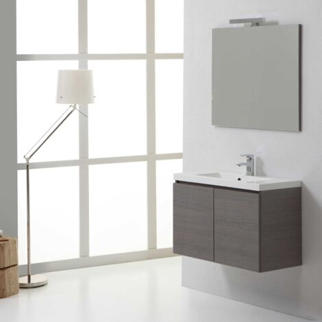 Mobile Sospeso Bagno 80 Cm Grigio Con Lavabo  Manhattan