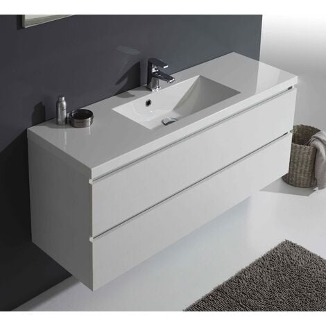 MOBILE BAGNO CON CASSETTI 120CM BIANCO FORESTA SPECCHIO PENSILE