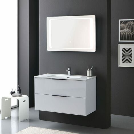 Kiamami Valentina Mobile bagno 120 cm con 2 cassetti promenade doppio  lavabo luce a led