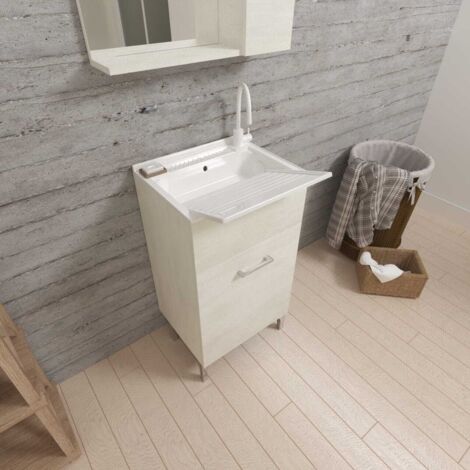 Mobile Lavatoio 45X50 Essenza Quercia Bianco Con Asse Lavapanni Pratico (1/5)