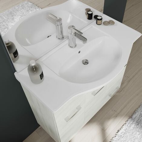 Kiamami Valentina Mobile Bagno a Terra 105cm Quercia Bianco con 3 Ante,  cassetto e Specchio con pensile Rimini : : Casa e cucina