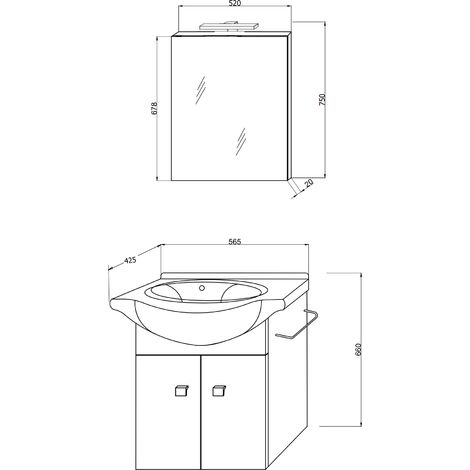 MOBILE BAGNO SOSPESO 56,5CM CON COLONNA GRIGIO, LAVABO+SPECCHIO