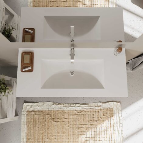 Mobile Bagno Sospeso 120cm Bianco Lucido - Doppio Lavabo Con 2 Cassetti, Design Moderno - Foto 3
