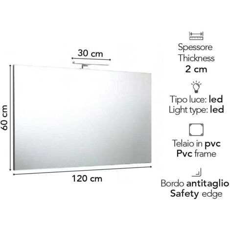 Su Misura Specchio da Bagno Filo Lucido Retroilluminante led 20W art. spe006 con pulsante touch integrato - Vendita Online