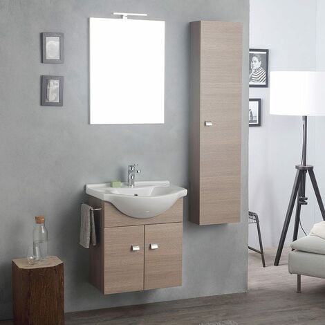 COMPOSIZIONE BAGNO SOSPESA 58+31 CM CON COLONNA QUERCIA NATURALE