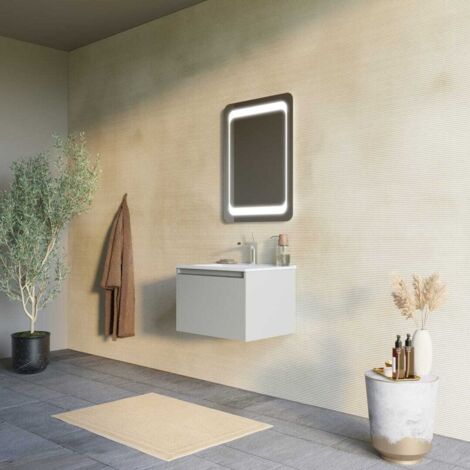 MOBILE BAGNO 60CM COLOR SABBIA, LAVABO E SPECCHIO 60X80 MONACO