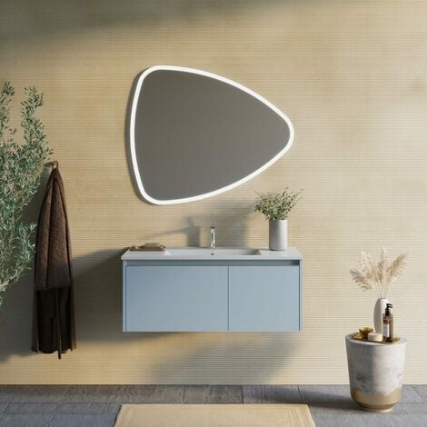 MOBILE BAGNO SOSPESO CON LAVABO 100CM BLU OPACO, SPECCHIO A LED MONACO