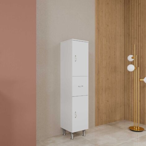 Colonna Bagno A Terra 150Cm, 2 Ante Ed 1 Cassetto Bianco Lucido  Easy