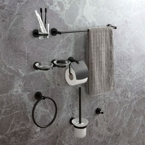 Set Accessori Bagno Completo di 4 Pezzi Finitura Nera Opaca - Nox