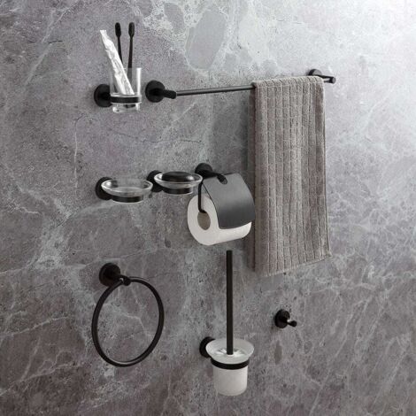 Klabb Set Bagno 4 Pezzi In Acciaio Inox SUS304 - Porta Asciugamani E Porta Carta Igienica Nero Opaco