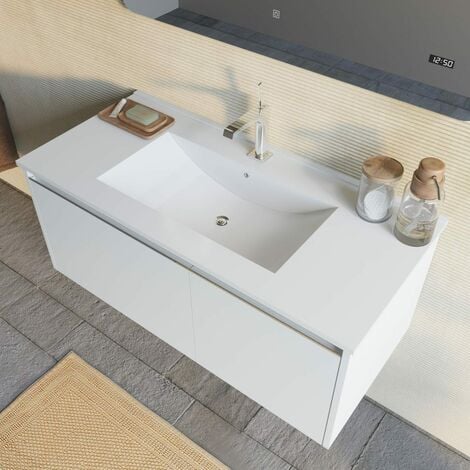 MOBILE BAGNO A PARETE 100CM GRIGIO CON SPECCHIO LED E OROLOGIO