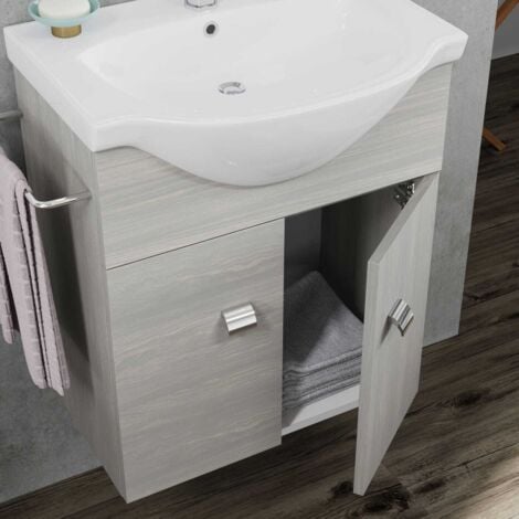 Mobile Bagno Kiamami Valentina 60cm Sospeso - Con Portasciugamani Grigio E Specchio - Foto 13