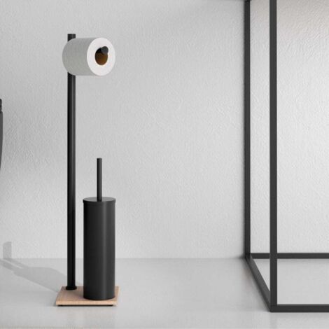 Piantana porta rotolo e scopino in acciaio colore Nero opaco Evolution