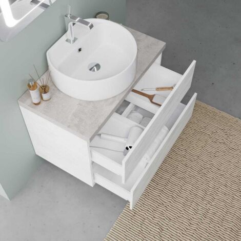 Lomadox Mobile Sottolavasso CAMPOS-56 - Bianco Lucido E Rovere - 3 Cassetti Con Soft Close - Bagno - 5