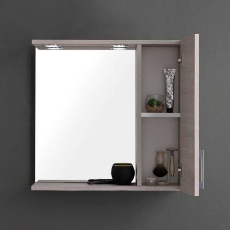 Mobiletto Contenitore Armadietto Bagno Con Specchio Rotondo E LED Rovere 47x47x175cm 94011 78059639