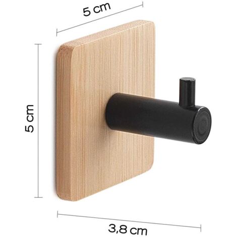 Ganci Appendiabiti In Legno Di Bambù AKOLAFE 40cm | 2 Pezzi Autoadesivi Con 4 Ganci | Porta Abiti Da Parete Per Corridoio E Ingresso