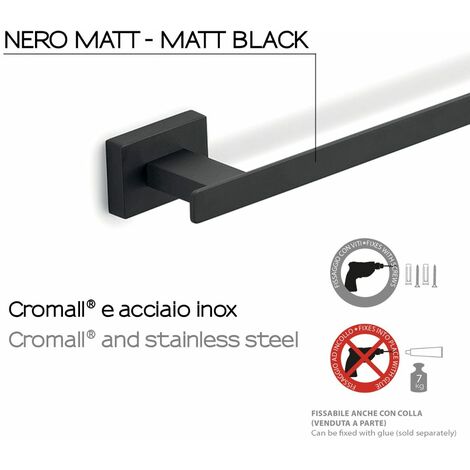 Porta Salviette Da Bagno 60Cm Acciaio Nero Opaco  Atene