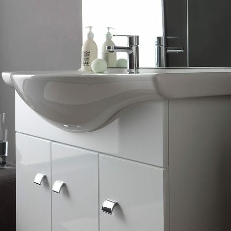 Mobile Bagno A Terra Da 85Cm In Bianco Lucido  Smeraldo